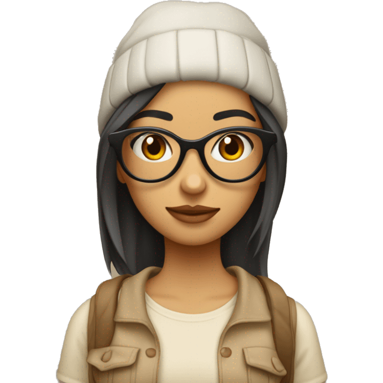 Chica joven con gafas con una polera beige emoji