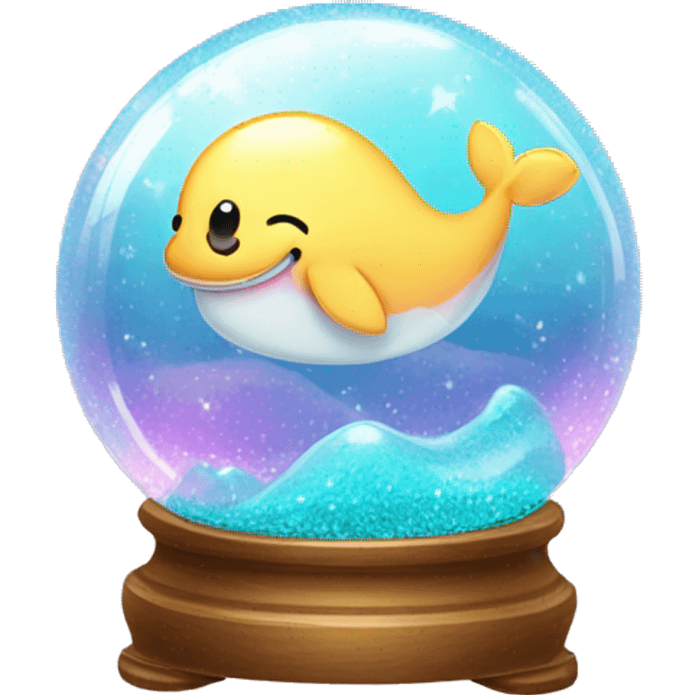 Kawaii colorful baby whale in a glitter globe emoji