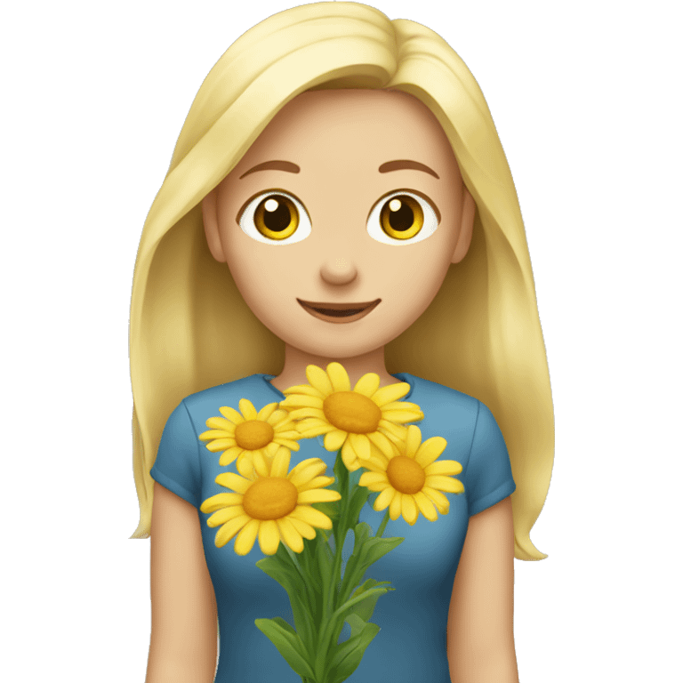 blonde girl holding a yellow daisy. emoji