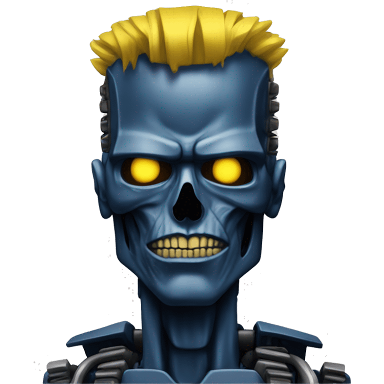 Terminator robot head with dark blue skin and yellow Mohawk  emoji