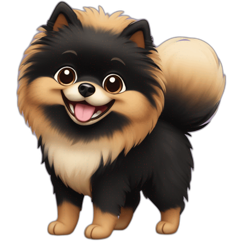 smiling black and tan fluffy pomeranian emoji