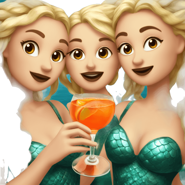 Three beautiful mermaids drinking aperol  emoji