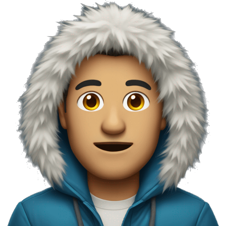 A man wearing a jacket with big fur hood emoji