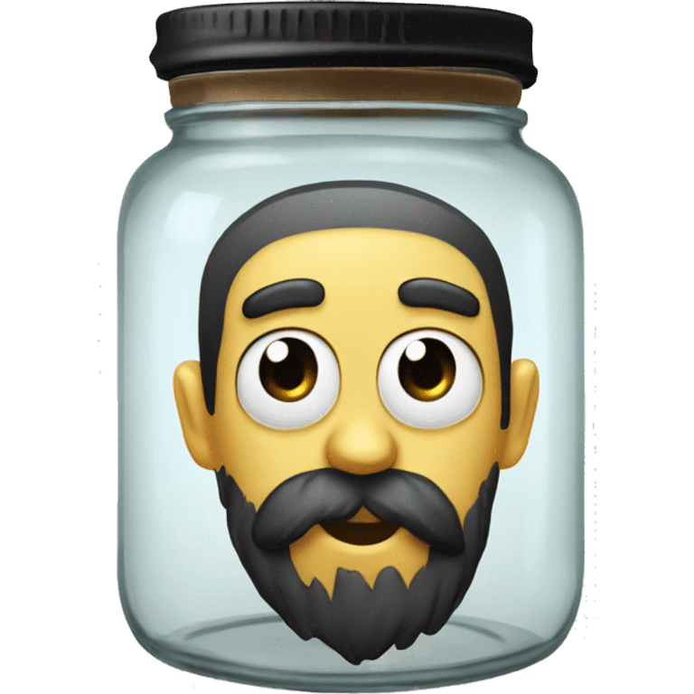 Anthropomorphic glass jar with a black beard emoji