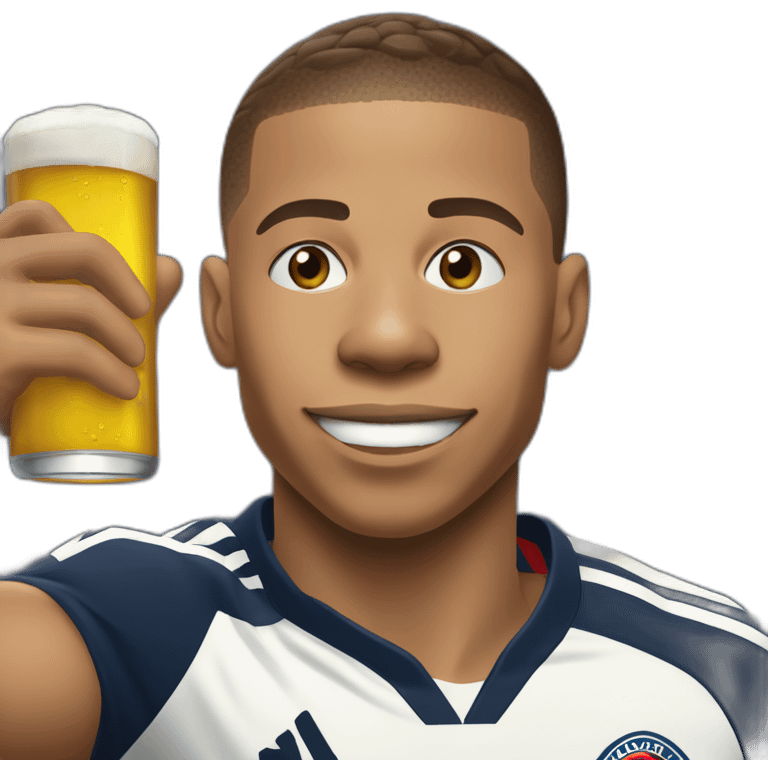 Kylian mbappe qui boit une bière de caca emoji