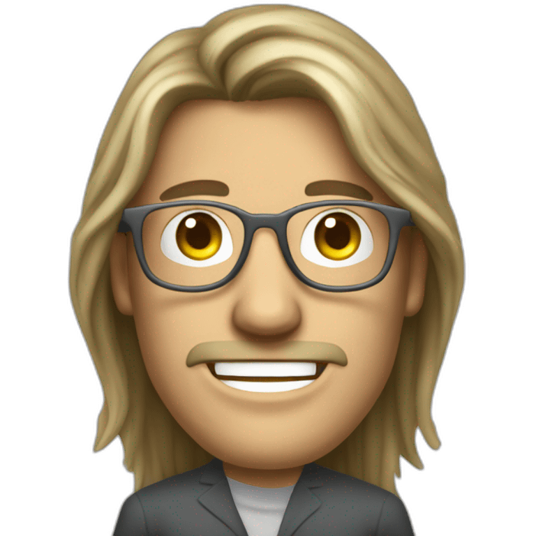 Cool white guy with rimless glasses and long hair grey successful management consultant emoji