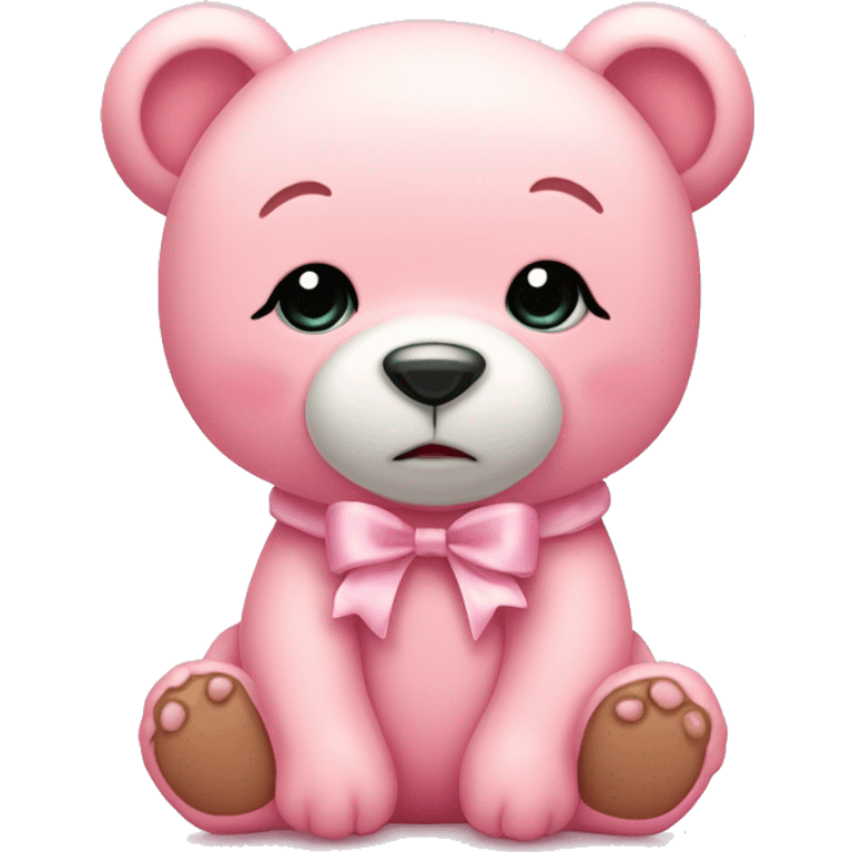 cute baby pink bear with a pouty lip and happines tears in eyes and baby pink bows emoji