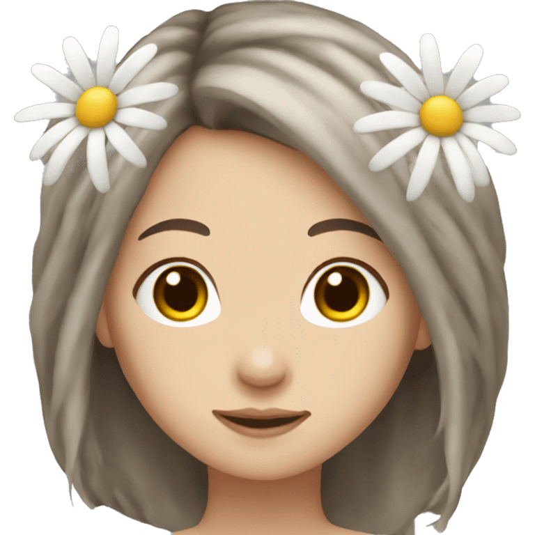 white asian girl who permed brown long hair with daisy emoji