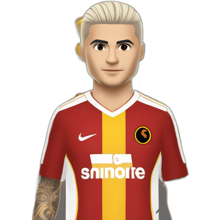 Mauro Emanuel Icardi avec les cheveux blanc avec le maillot numéro 9 de galatasaray jaune et rouge emoji