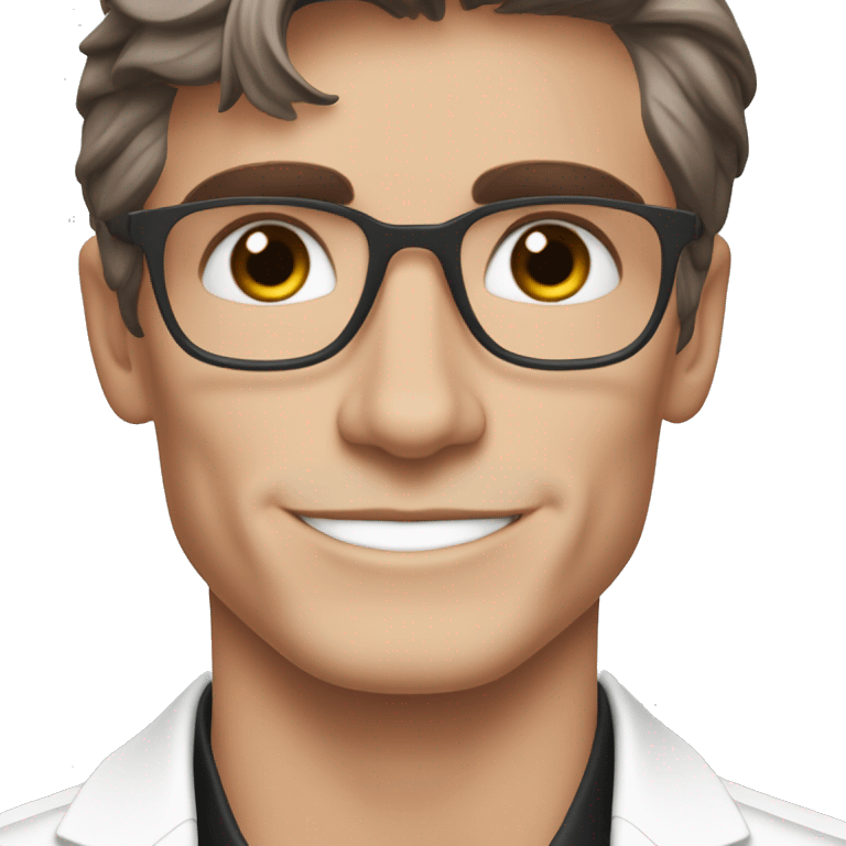 One simple, cute, emoji of Antoni Porowski from Queer Eye in a white suit and white tie. Dark brown hair smiling  emoji