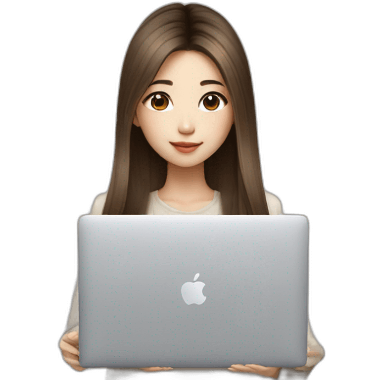 brown balayage straight long Hair korean girl with macbook emoji