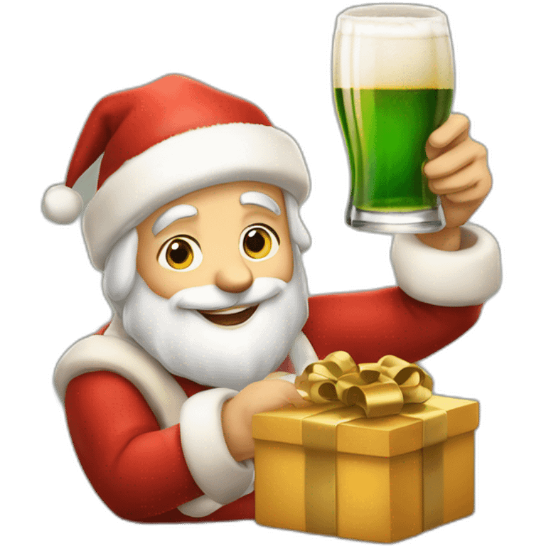 Père Noël qui offre un verre de bière à un enfant comme cadeau emoji