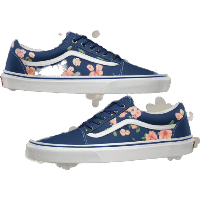 navy blue Vans shoes with flower pattern emoji