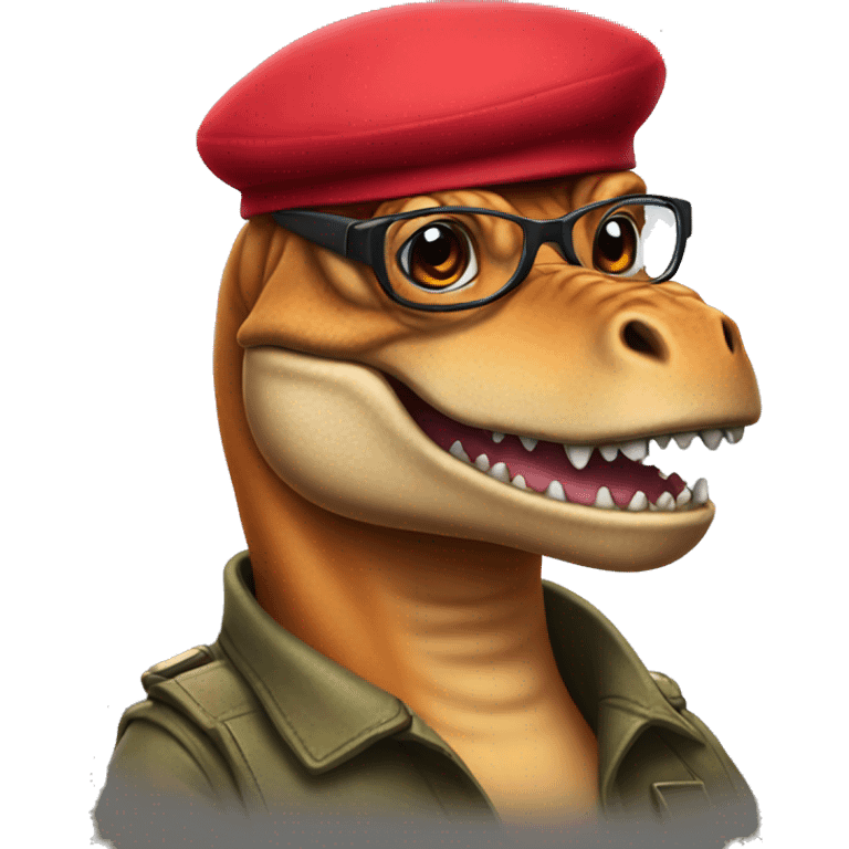 Trex wearing red beret and eyeglasses  emoji