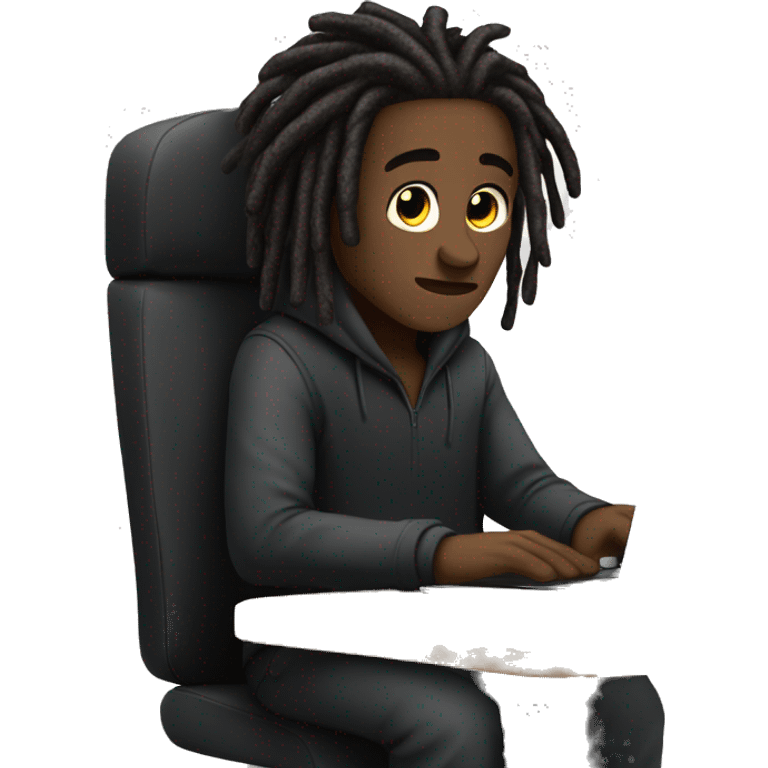 Black-guy-with-dreads-wearing-black-trackstuit-sitting-down-on-chair facing-foward-focused-on-laptop-computer- emoji