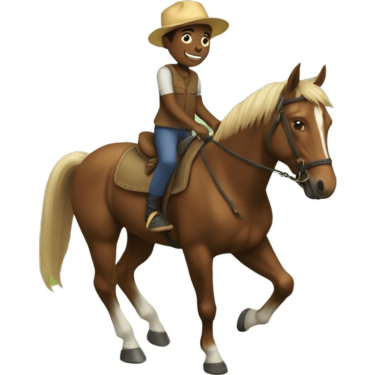 boy riding horse in nature emoji