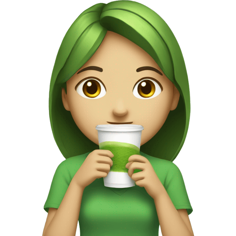 smiling girl with cup matcha emoji