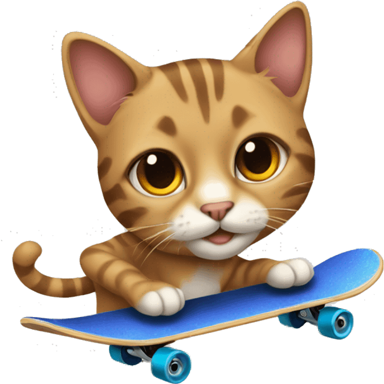 A tabby cat with brown eyes riding a skateboard  emoji