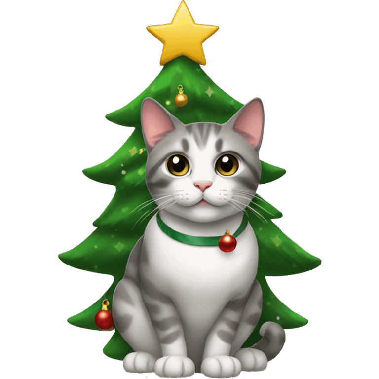 Cat with Christmas tree emoji