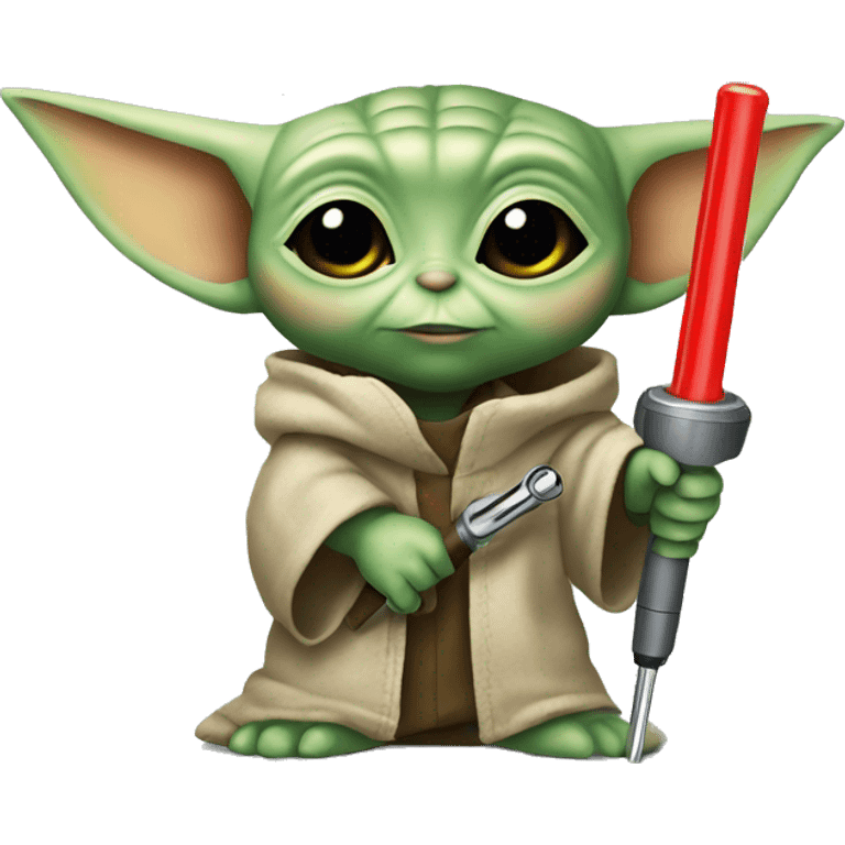 Baby Yoda is holding yellow screwdriver emoji