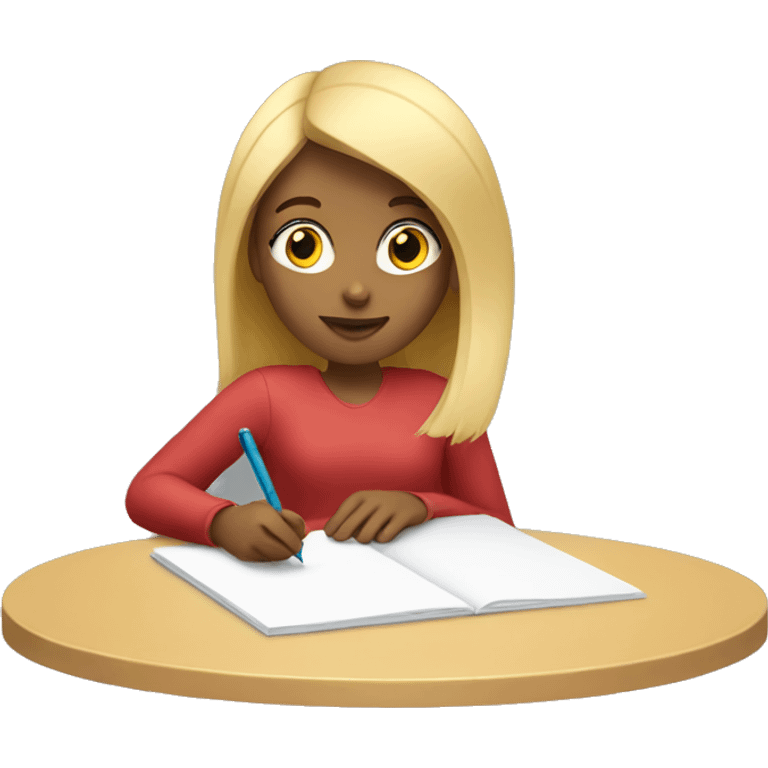 blonde girl writing emoji