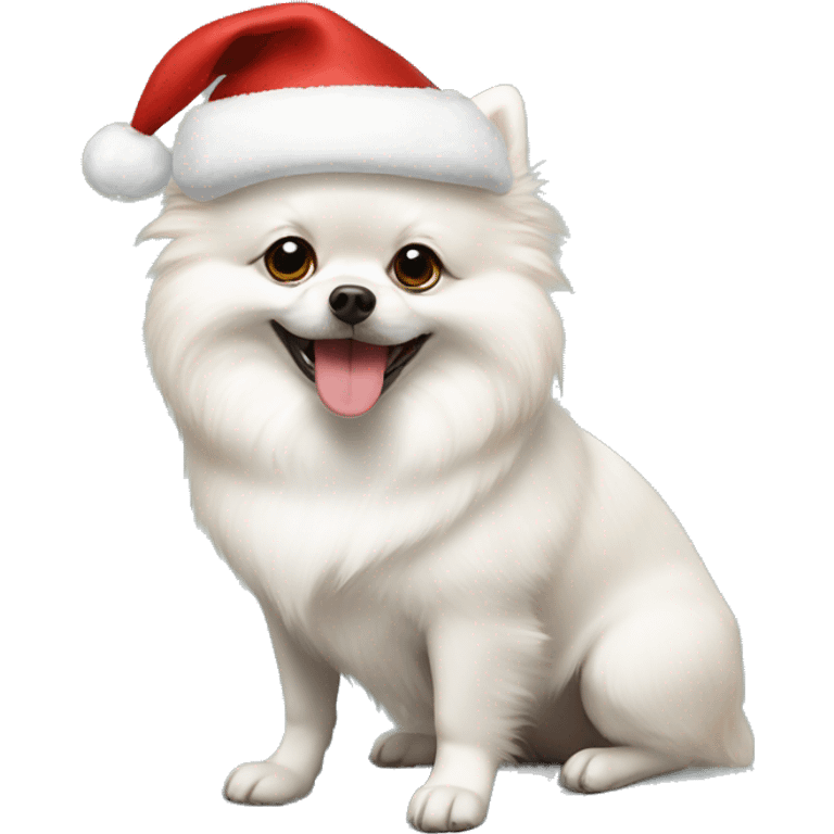 White dog pomeranian shpitz wearing Christmas hat  emoji