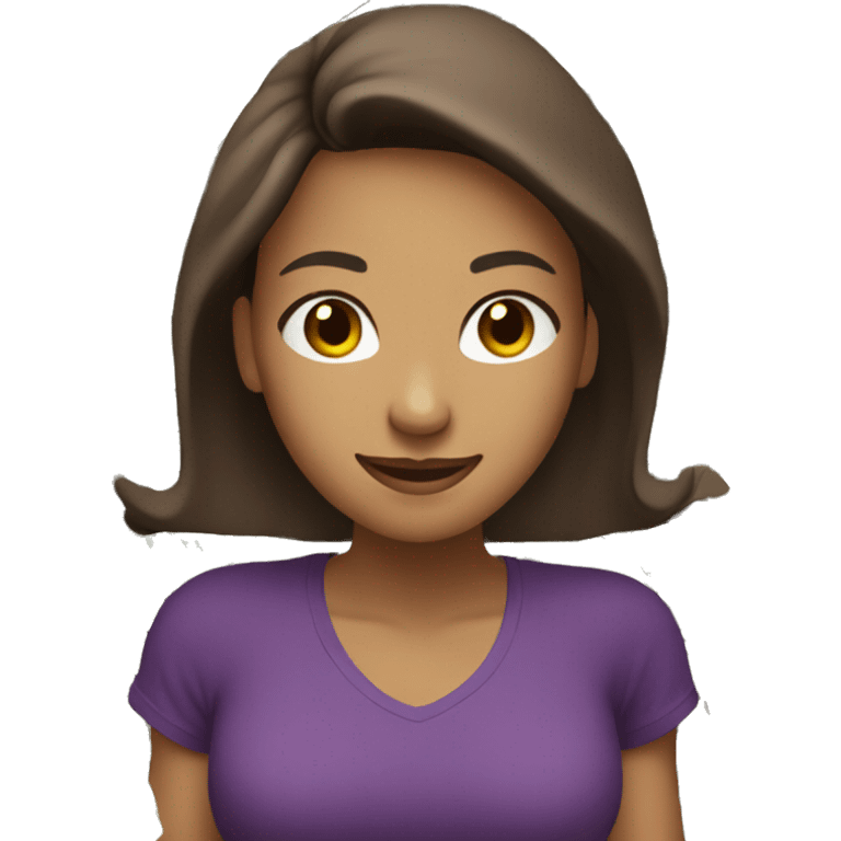 tan woman emoji with purple shirt and brown hair doing money spread and smiling emoji