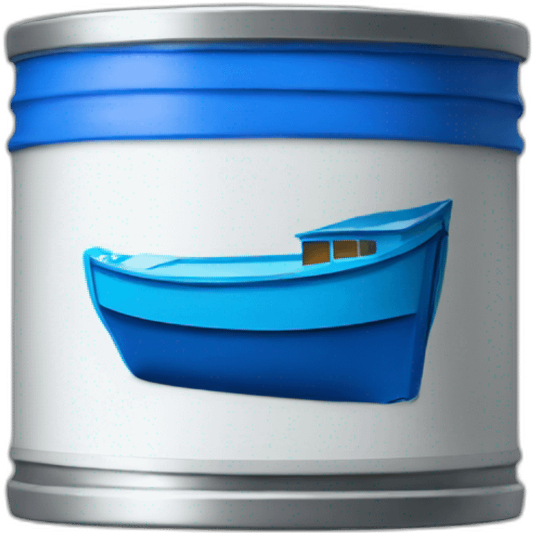 a realistic can with a blue boat emoji