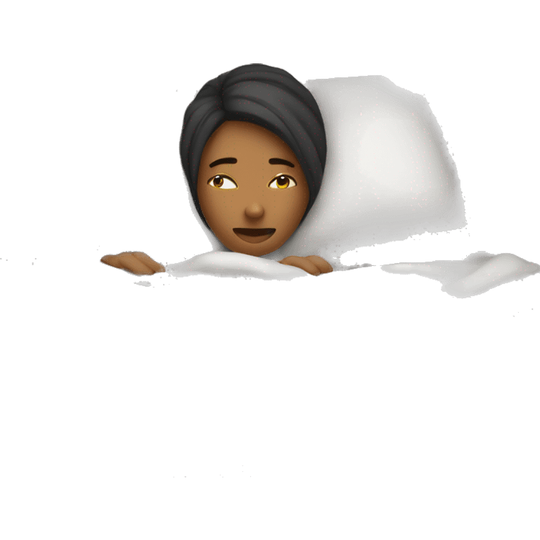 woman covering herself from the cold under sheets in bed emoji