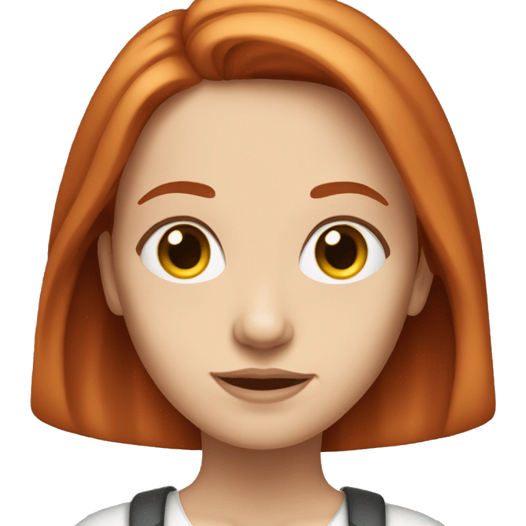 young white woman, shoulder straight length red hair, plump face emoji