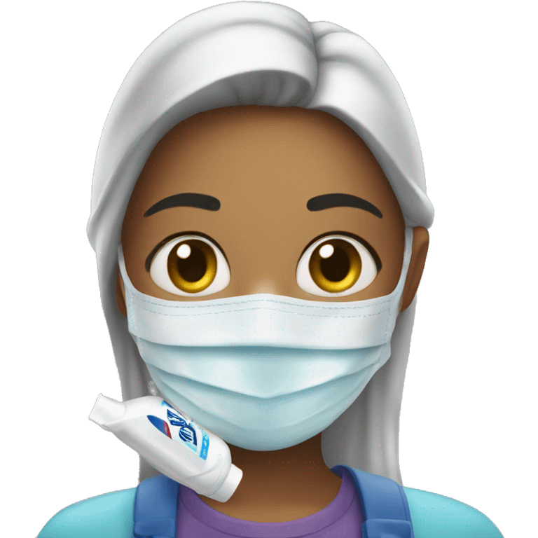 girl with a mask on and lysol in her hand emoji