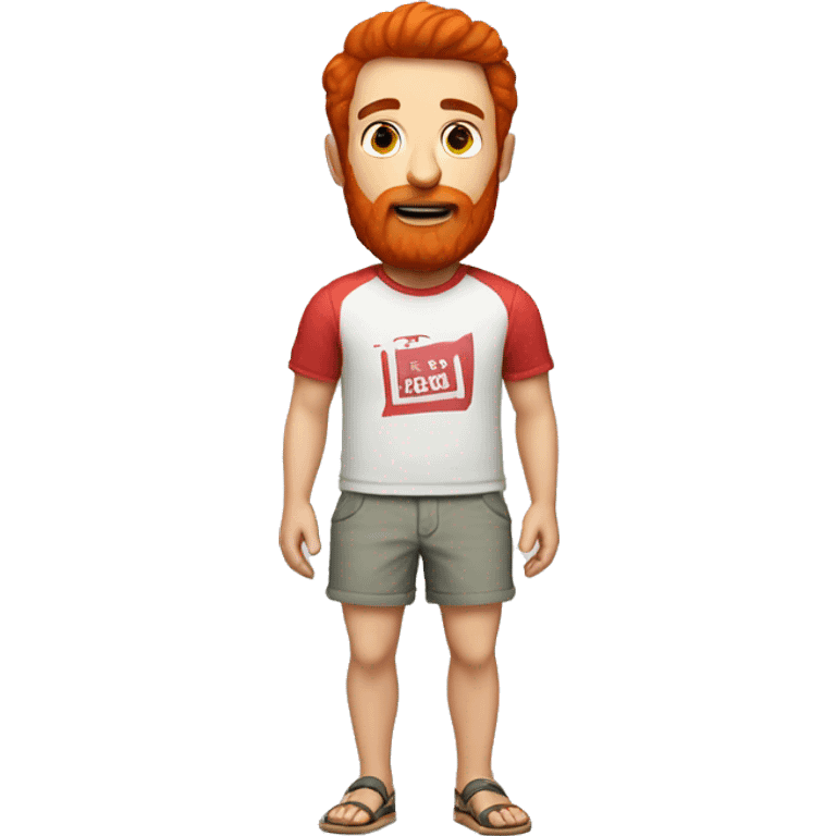 A man with a red beard, dark short hair, dressed in a beach T-shirt and shorts, invites you to pass emoji