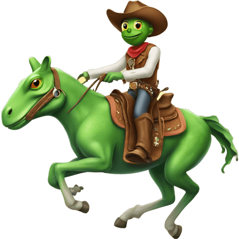 A cowboy frog riding a horse emoji