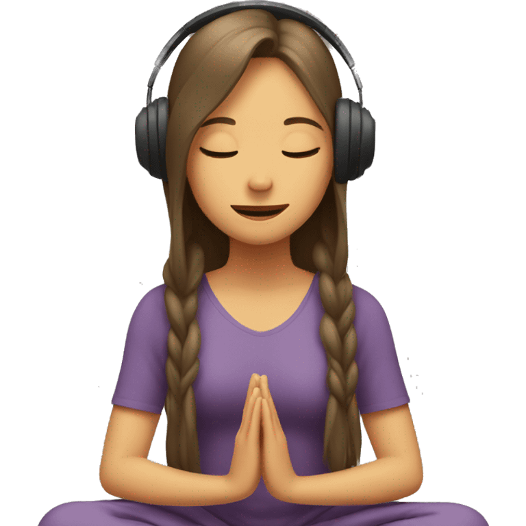 a girl with long hair is meditating and headphone emoji