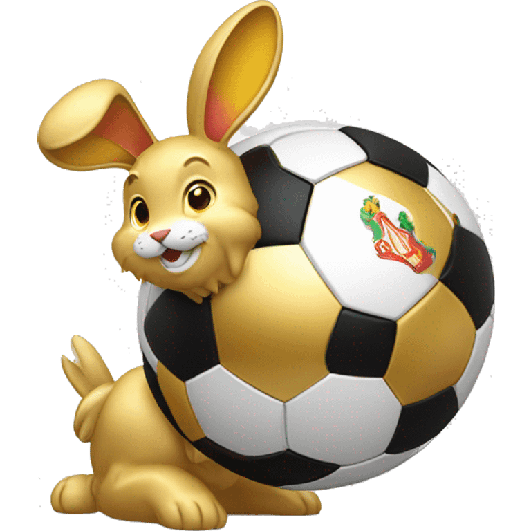 A multi-angle logo in the middle with a golden rabbit holding a soccer ball. with the inscription "Liverpool" on top emoji