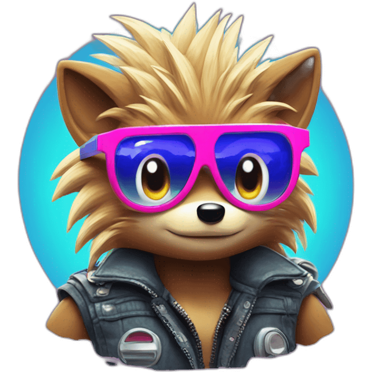 sonic the hedgehog with badass glasses, retrowave, synthwave emoji