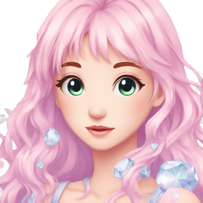 Gorgeous Beautiful Pretty Anime-Pastel-Girl with crystals aesthetic emoji