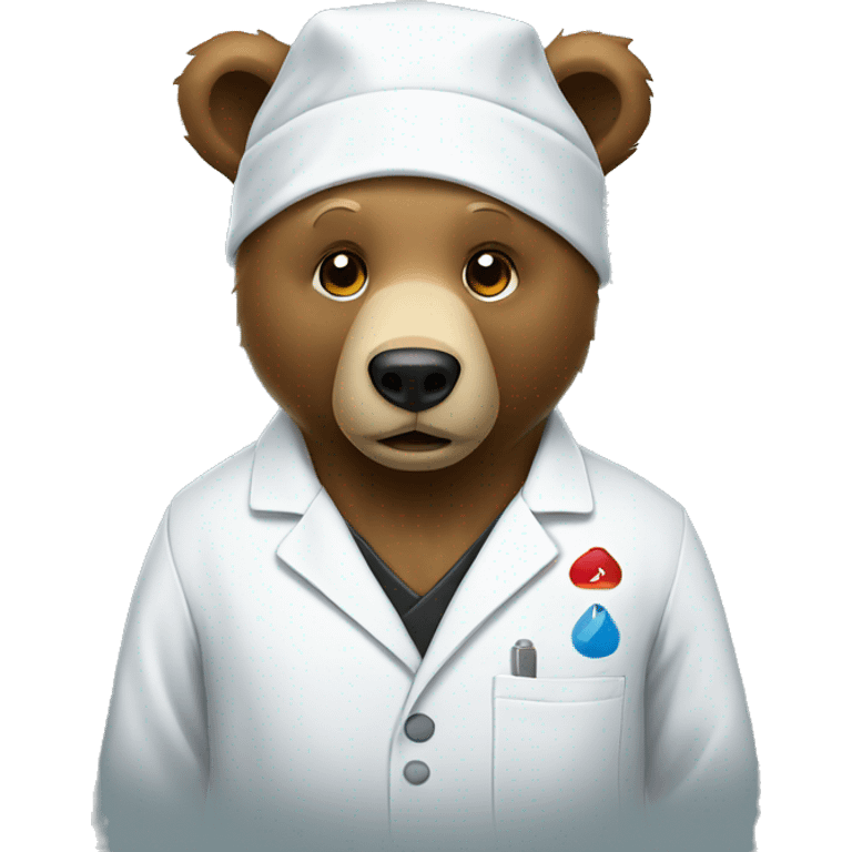 bear wearing lab coat with question mark emoji