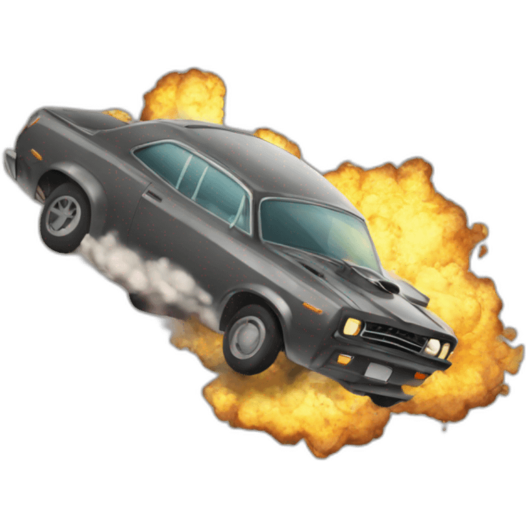 A car flying high after an explotion emoji