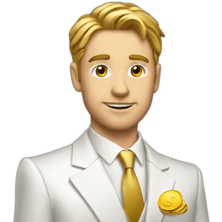 Posh-man-with-white-suit-holding-golden-coins emoji