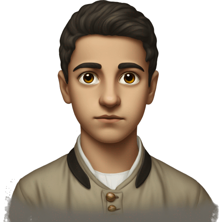 19th century Turkish teenager without a hat photorealistic serious emoji