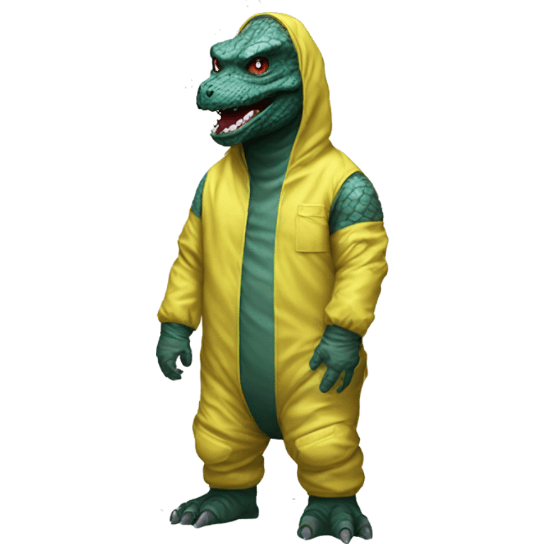 Godzilla dressed in a hazmat suit emoji