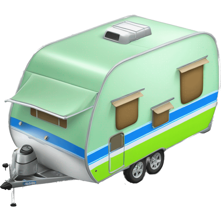 Realistic lime green and blue camping travel trailer isolated.  emoji