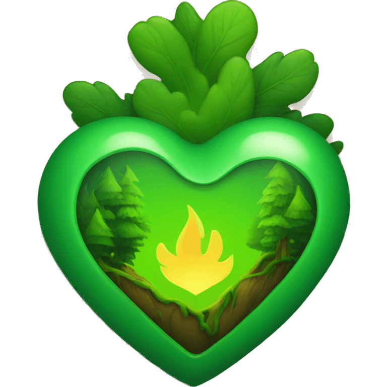 A fiery green heart with forest inside emoji