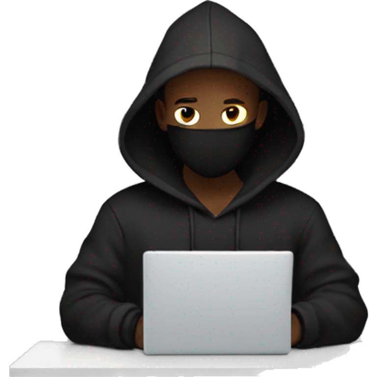 guy with mask and black hoodie types on laptop emoji