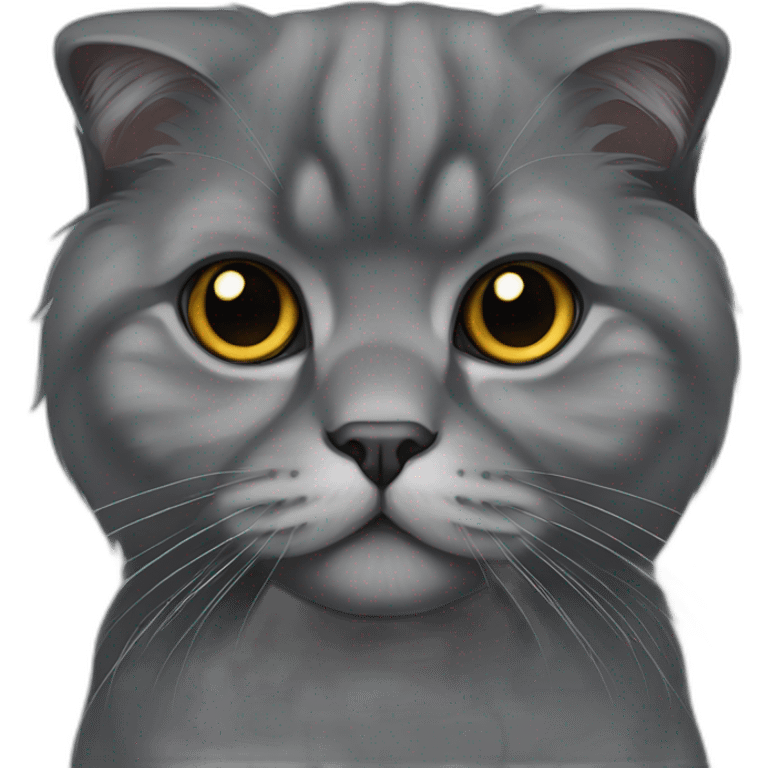 all dark grey Scottish Fold Cat long hair　fold ear emoji