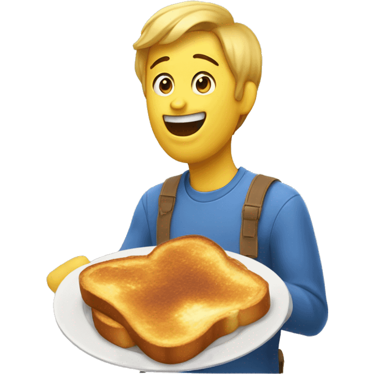 Normal yellow emoji, happily eating french toast, suprised. emoji