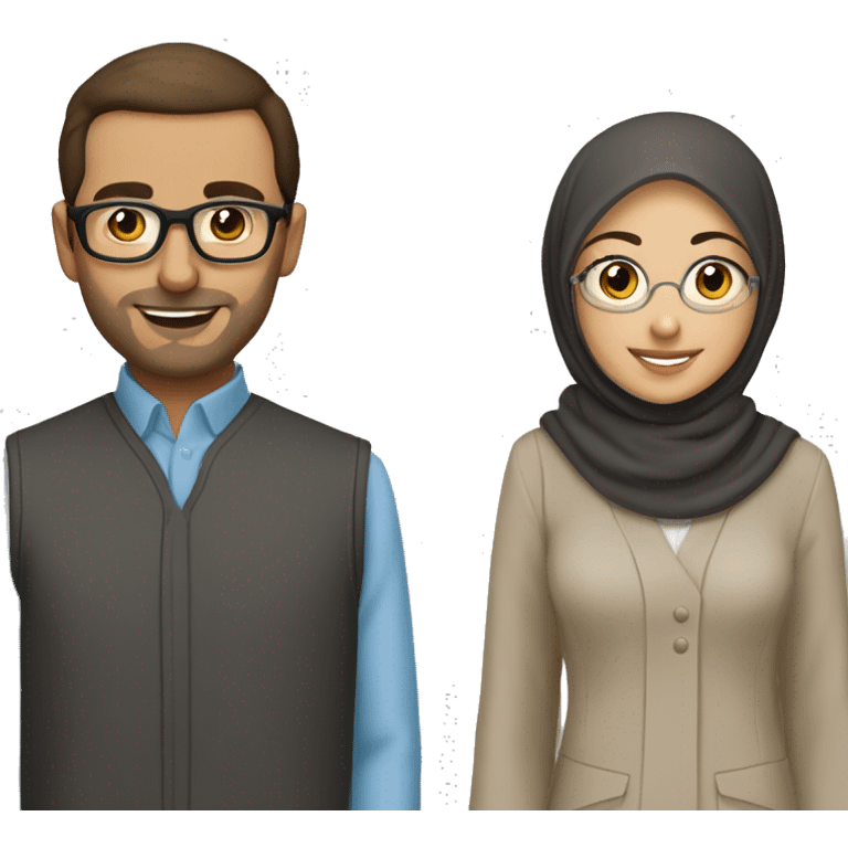 A brune couple the girl wearing hijab and the guy wearing white glasses and he’s bald  emoji