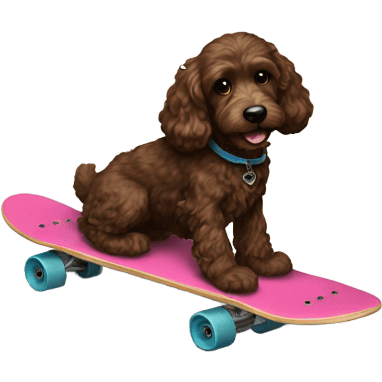 Dark brown Cockapoo on a skateboard emoji