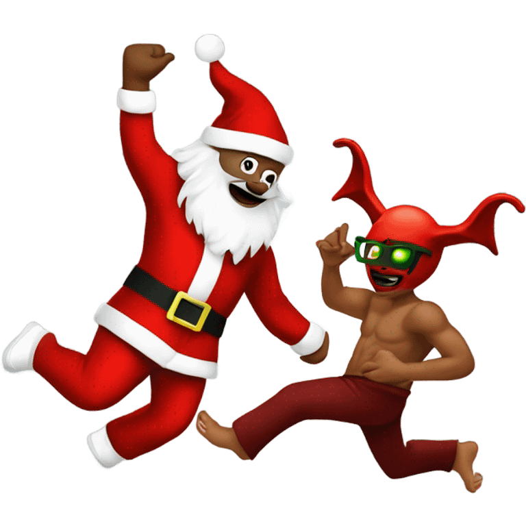 Santa break dancing with a demon emoji